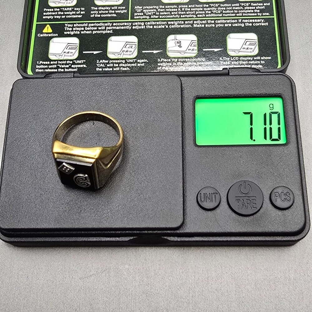 VTG Vargus Sterling Vermeil Black Onyx Diamond Men Signet Initial Ring Size 11 - Picture 11 of 12